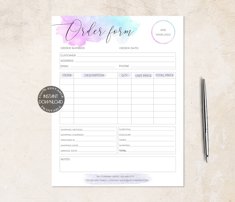 Editable Order Form Template Custom Order Form Printable Etsy Canada