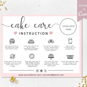 Plantilla de tarjeta para el cuidado de tartas, tarjetas editables de Canva para el cuidado de tartas de boda, guía imprimible para el cuidado de tartas, instrucciones para tartas, descarga instantánea. DTP-031