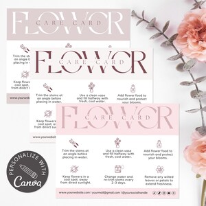 Flower Care Card I Florist Thank You   | Canva Template for Flower Delivery | Editable Insert for Fresh Cut Blooms I Care Instructions Guide