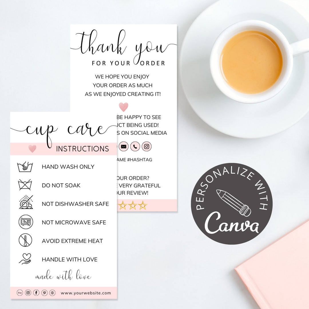 Cup Care Instructions I Editable Canva Template I Cup Thank You Card ...