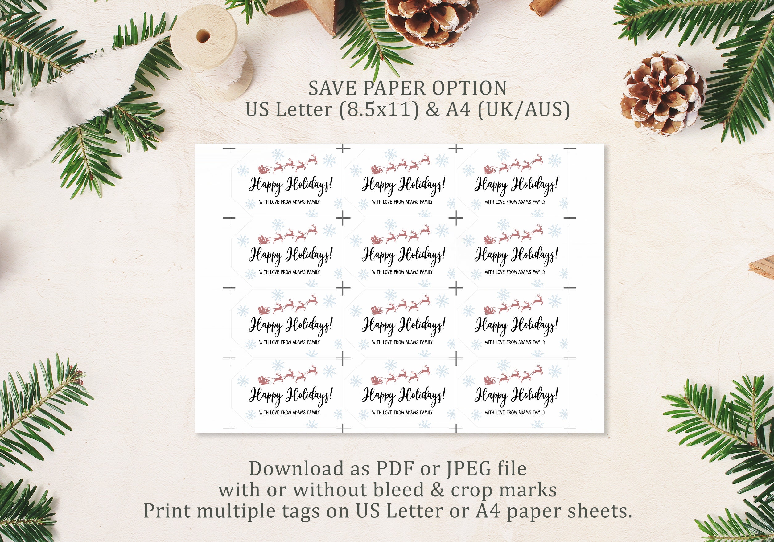 Happy Holidays Tags Template Editable Christmas Tag - Etsy