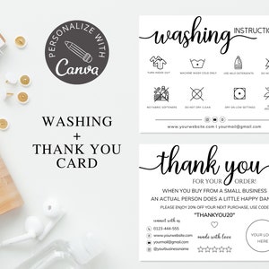 Washing Instructions Care Card I Editable Canva Template I Etsy Shop Tshirt Insert Card I Printable Packaging Insert I Small Business Card