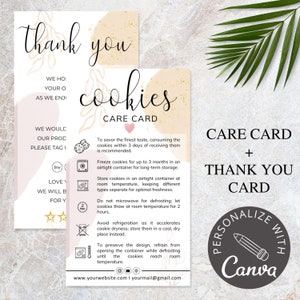 Cookie Care Kartenvorlage I Canva Template I Cookie Dankeskarte für Kunden I Bearbeitbare Cookie Anleitungskarte I Custom Care Card.