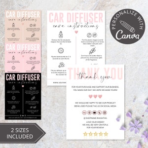 Car Diffuser Canva Template I Editable Car Air Freshener, Small Business Care Instructions, Thank You Cards, Car Diffuser Editable Template