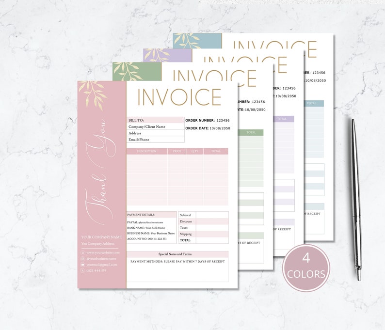 Invoice Template Editable Small Business Invoice Bundle | Etsy