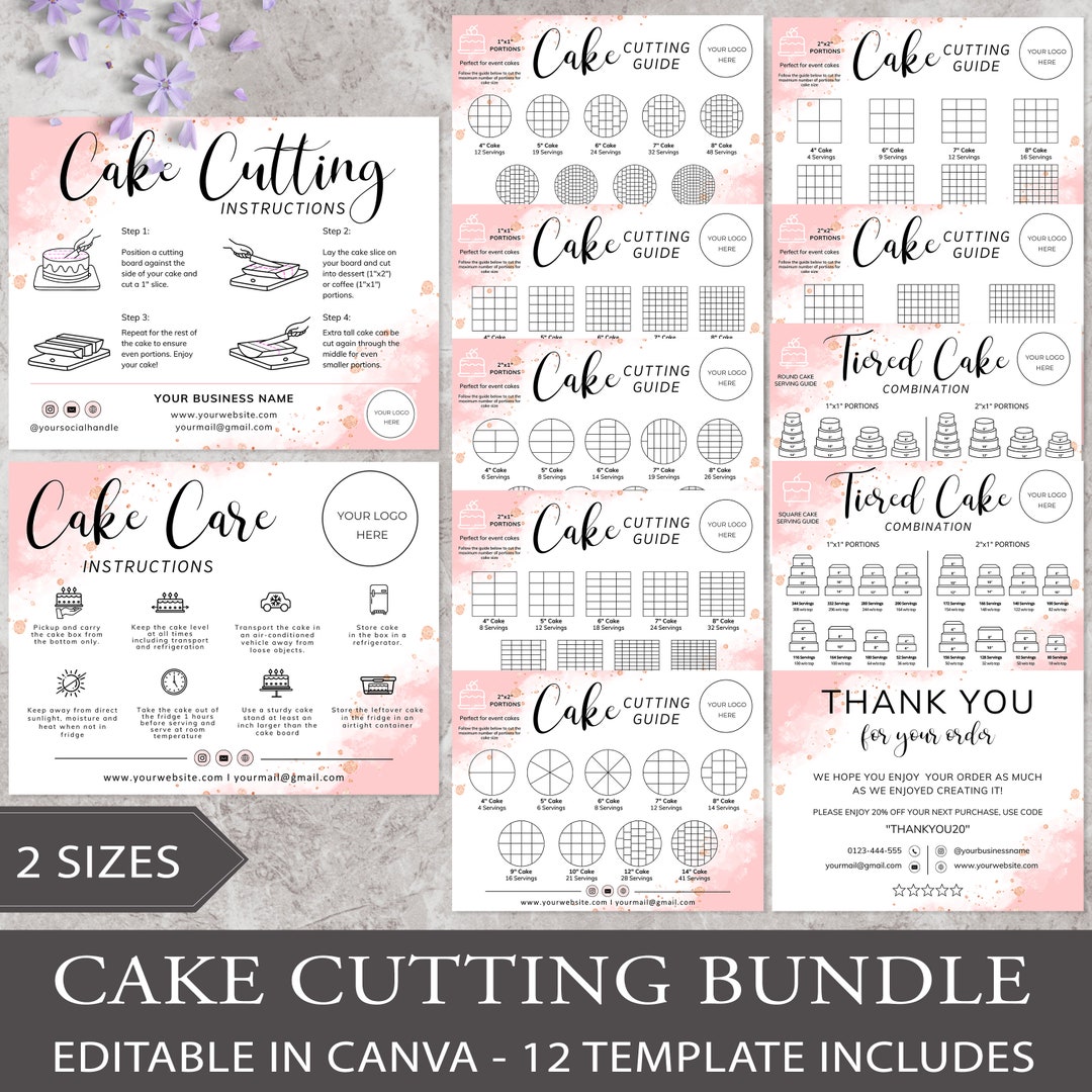 Cake Cutting Guide Card I Editable Canva Template I Cake Care Card ...