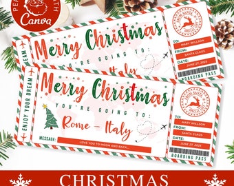 Editable Christmas Boarding Pass | Canva Template, Printable Plane Ticket, Holiday Surprise Trip Gift Certificate, Digital Download