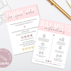 Wax Melts Care-kaartsjabloon, bewerkbare Wax Melts-instructieskaart, Wax Melt Care Guide-canvasjabloon, volledig bewerkbare canva-sjabloon.DTP-030