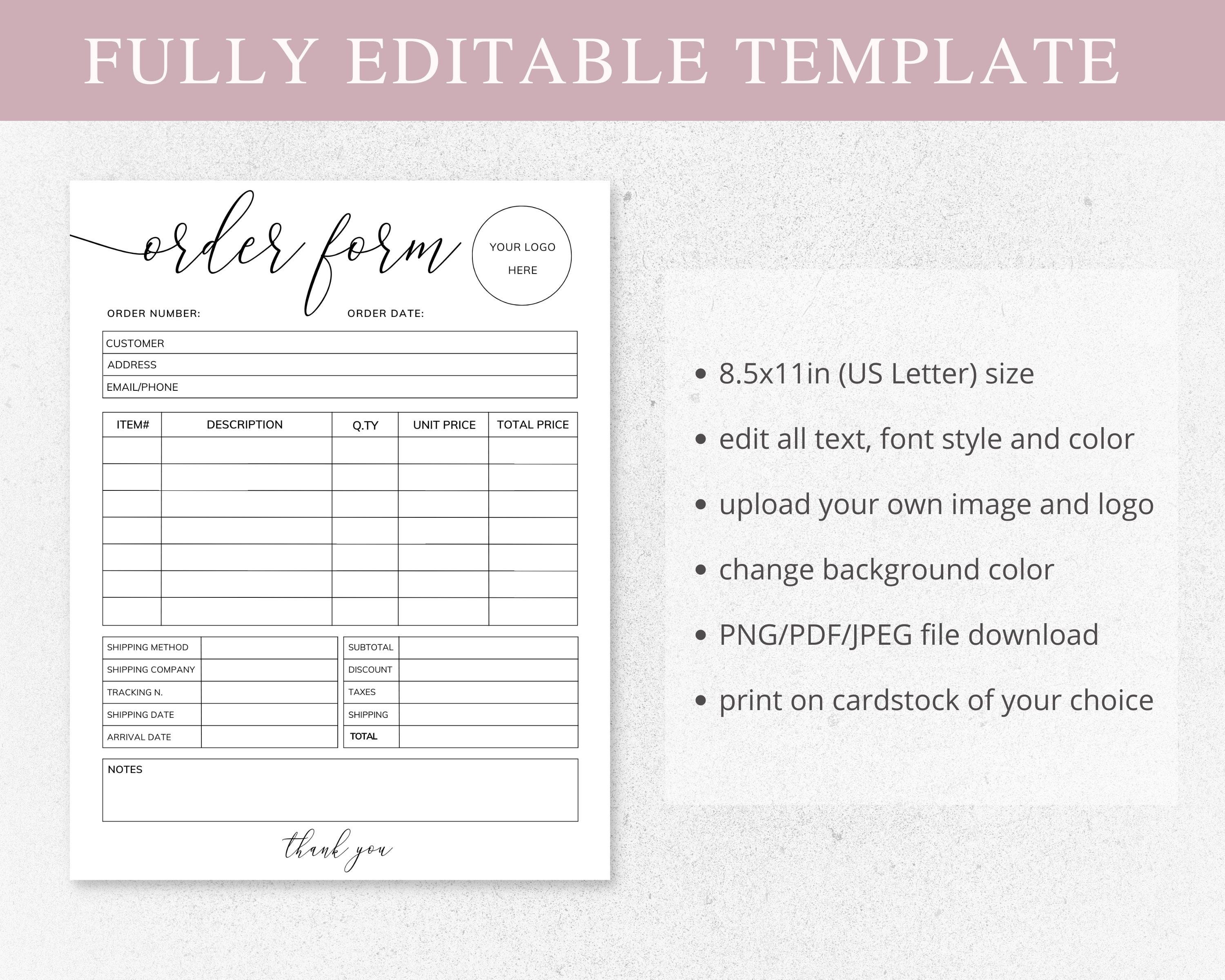 Order Form Editable Custom Order Forms Canva Template Small | Etsy