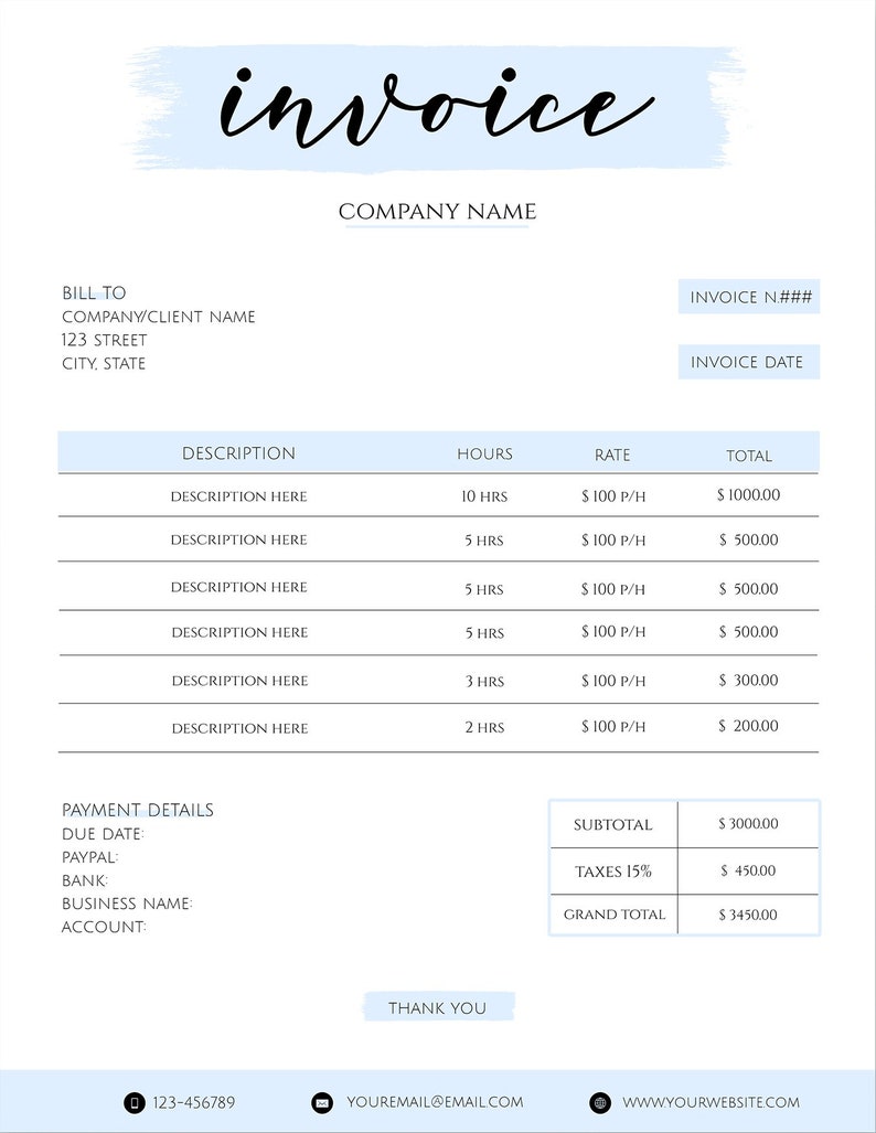 invoice template printable etsy shop business invoice etsy