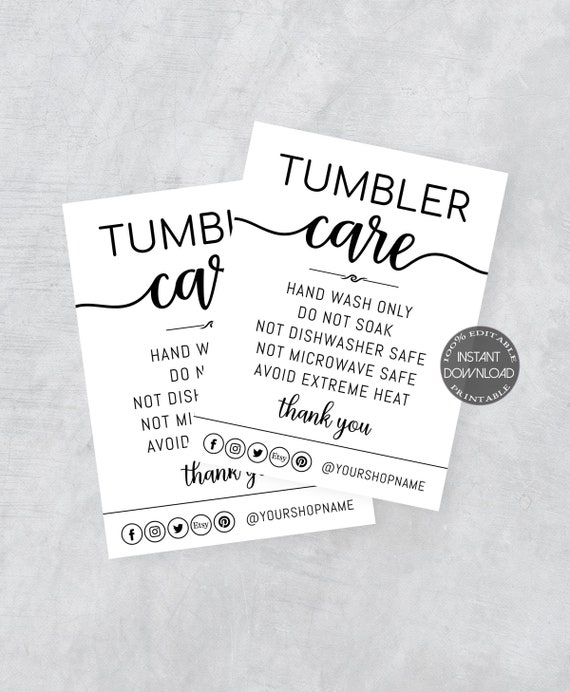 TUMBLER CARE Card Editable Template Printable Tumbler Care Etsy
