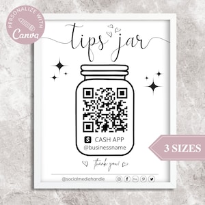 Virtuelles Trinkgeldglas-Zeichen I Canva Vorlage, QR-Code-Zeichen für kleine Unternehmen, SCan, um Zahlungszeichen zu bezahlen, CashApp Scan, um Zeichen zu bezahlen, Hochzeitszeichen
