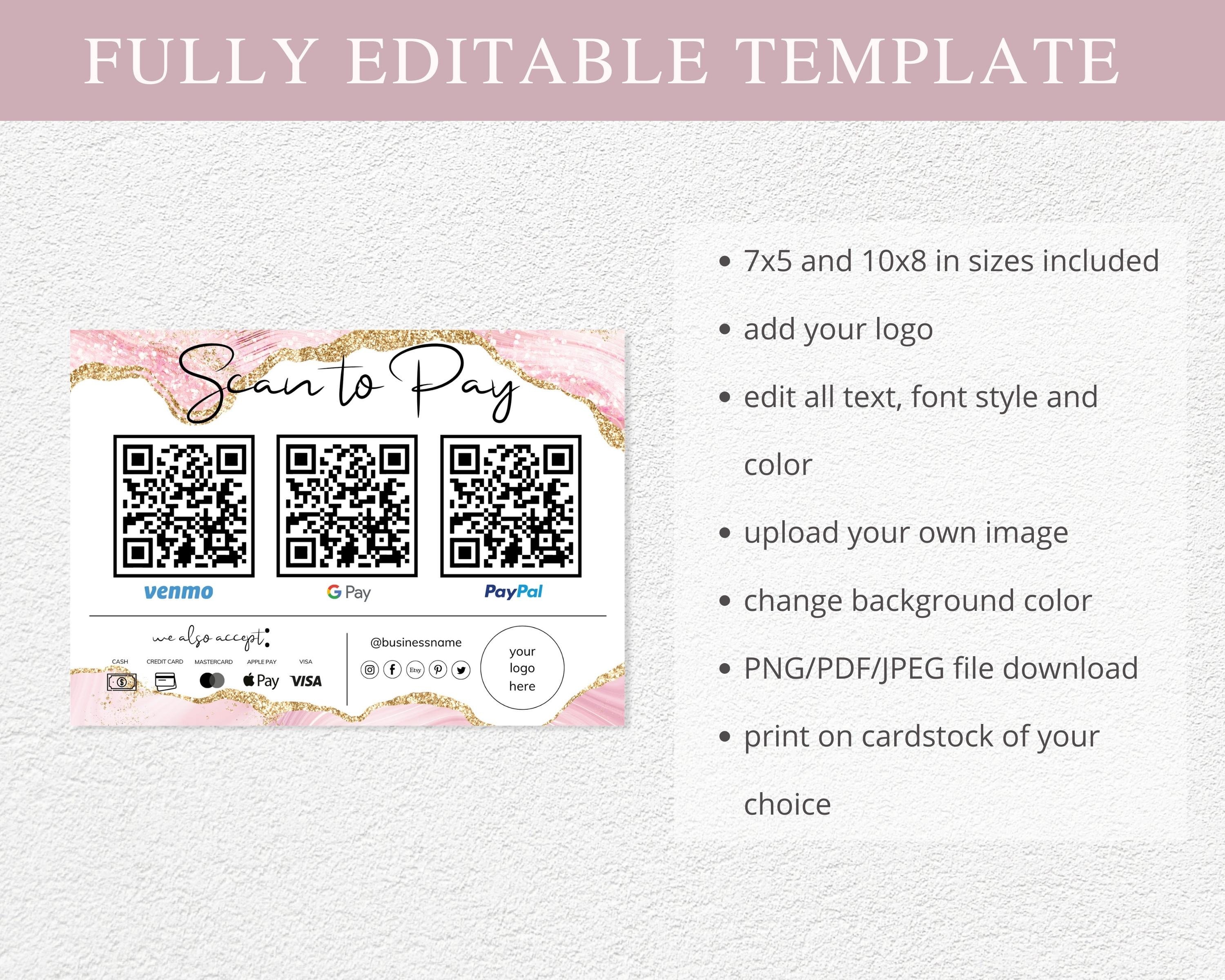 Scan to Pay Card, Editable Canva Template, QR Code Sign, Business Sign ...