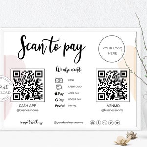 Editable Scan to Pay Card, Canva Template, QR Code Sign, Business Sign for Small Business, Venmo Payment Printable, Instant Download.