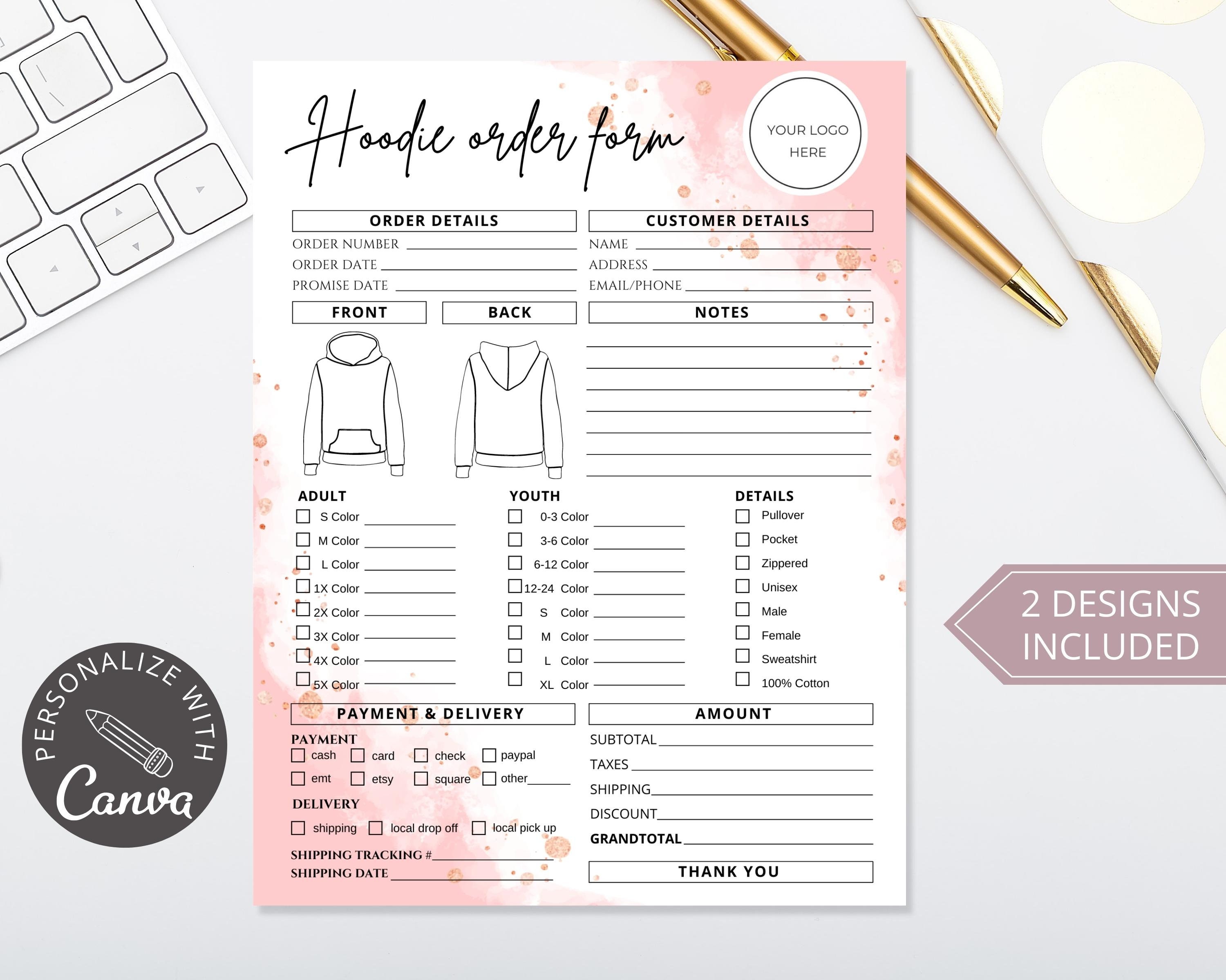 hoodie order form template i editable canva invoice template i t