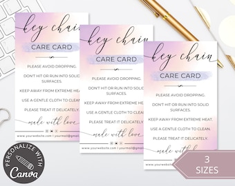 Keychain Care Cards, Editable CanvaTemplate, Editable Keychains Care Card, Printable Keychain Care Instructions Order Packaging Inserts.