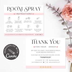 Bewerkbare kamerspray-onderhoudskaart | Canvassjabloon voor kamergeur Business, instructies voor luchtverfrisser, sprayveiligheidslabel, bedankkaartjes