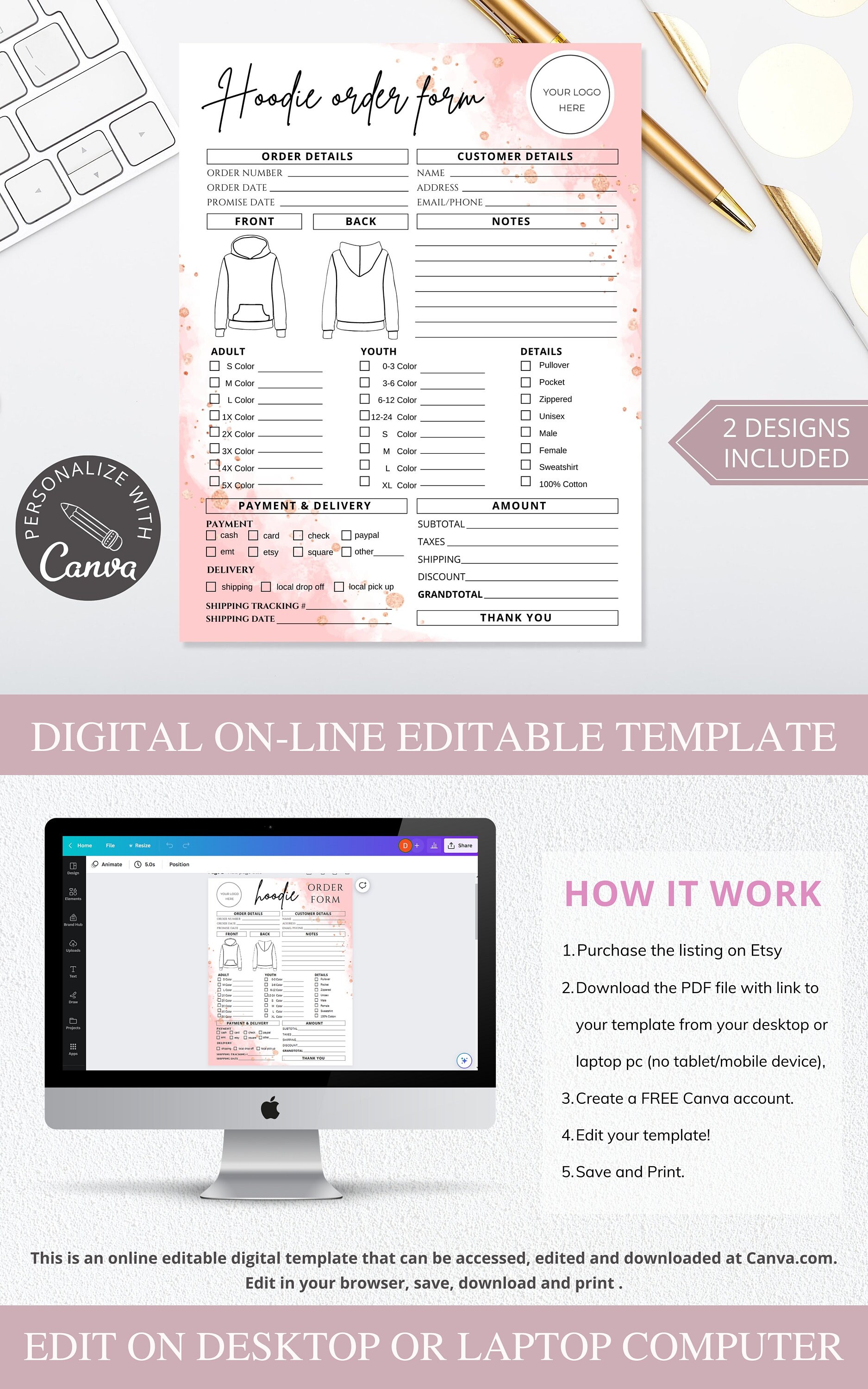 Hoodie Order Form Template I Editable Canva Invoice Template I T-shirt ...