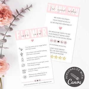 Editable Flower Care Card | Canva Template for Florist Thank You, Plant Fresh Cut Blooms, Printable Flower Delivery Care Instructions Insert