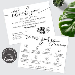 Può includere: Carta di cura in bianco e nero per uno spray per ambienti con istruzioni su come utilizzare e conservare il prodotto. La carta include testo come "Agitare bene prima di ogni utilizzo", "Spruzzare in spazi aperti", "Tenere lontano da occhi, viso o pelle", "Evitare di spruzzare direttamente su mobili o tessuti", "Non utilizzare vicino a fiamme o fonti di calore", e "Solo per uso esterno, non ingerire".