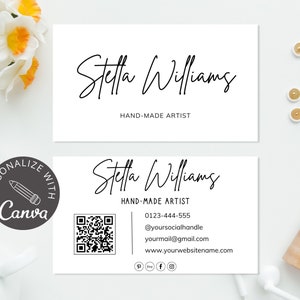 Editable Business Cards, Canva Editable Template, Printable DIY Business Cards, Qr Code Sign, Social Icons Included.