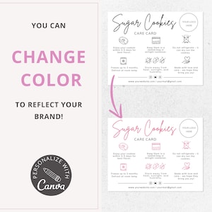 sugar cookies care card, care instructions, editable canva template