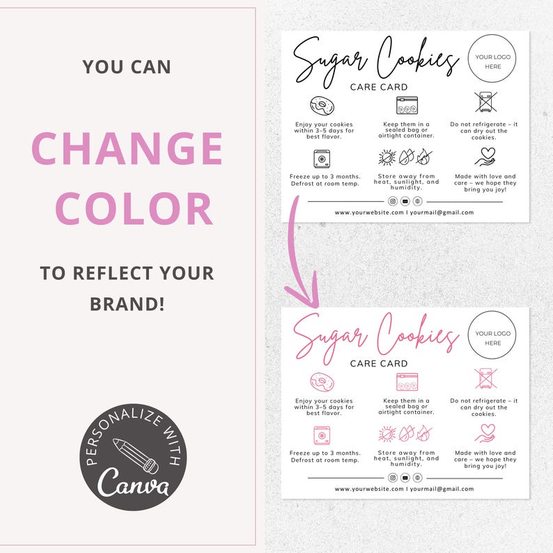 sugar cookies care card, care instructions, editable canva template