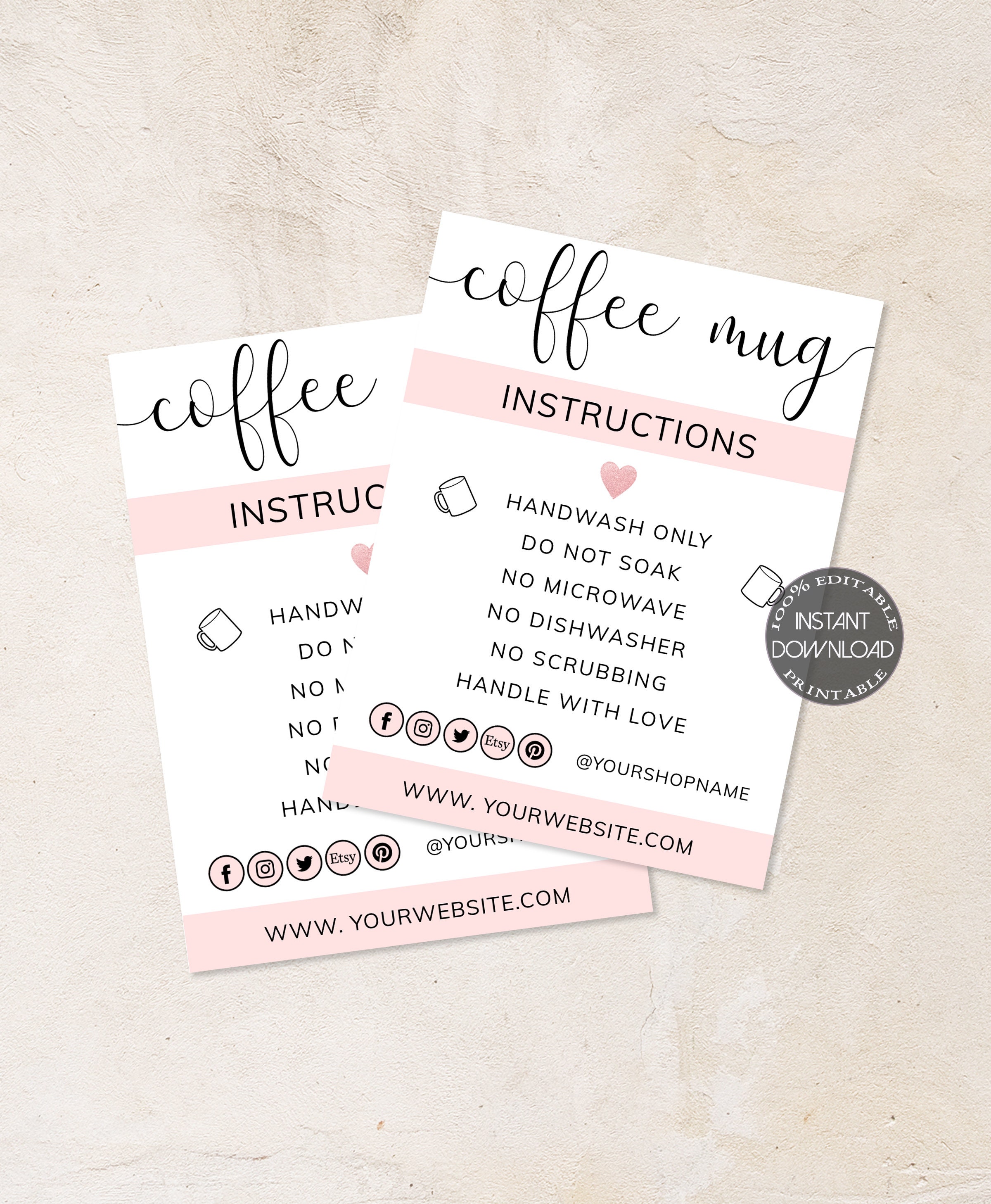 Printable Tumbler Packaging Insert Card Dtp-006 TUMBLER CARE CARD ...