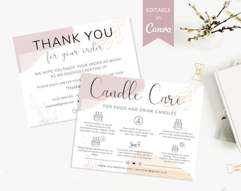 Food Candle Care Card I Canva Editable Template I Drink Candle Instructions I Candle Care Guide I Small Business Inserts I Add Your Logo.
