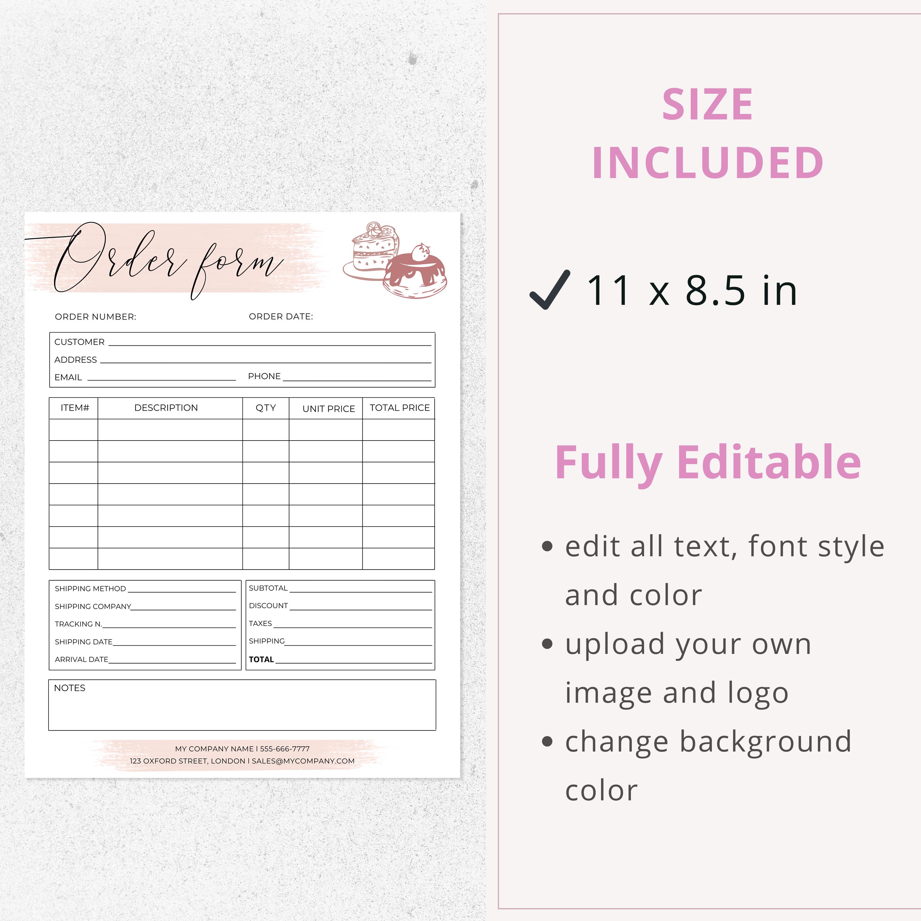 Editable Cake Order Form | Bakery Order Form Template | Small Business ...