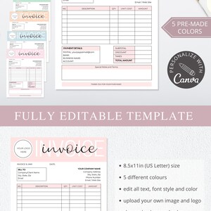 Invoice Editable Template, Printable Order Form Invoice, 5 Premade ...