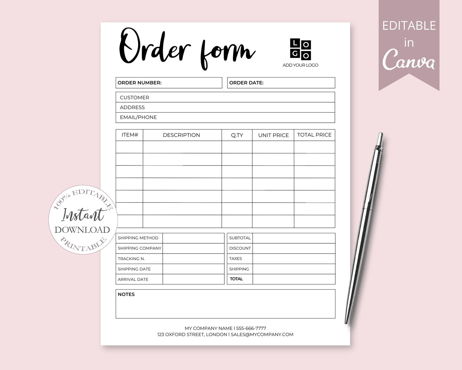 Order Form Editable Template Canva Template Craft Business Etsy Canada