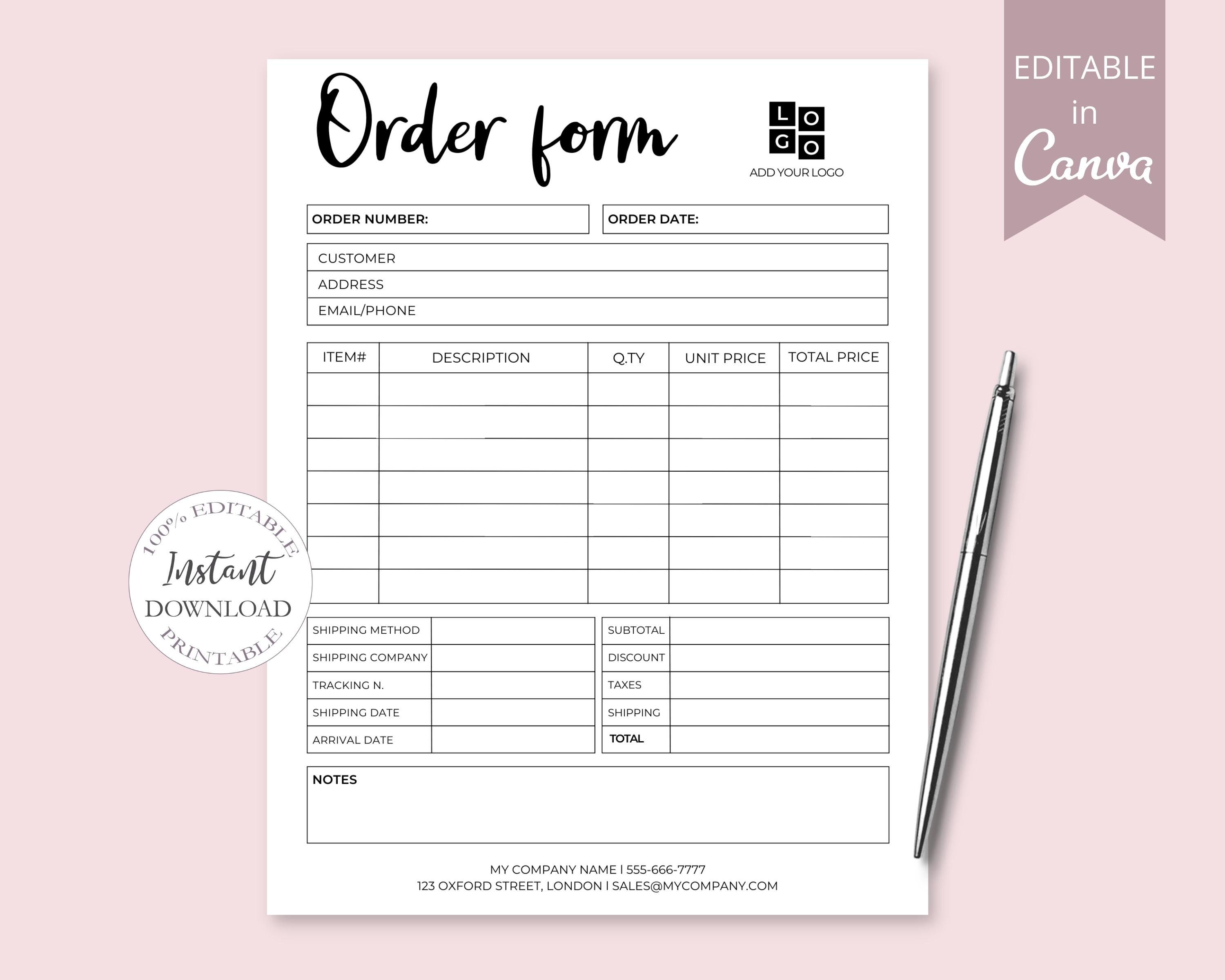 Order Form Editable Template Canva Template Craft Business - Etsy Canada