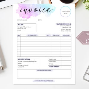 Invoice Template, Editable Canva Template,  Photography Invoice, Editable Billing Form, Invoice Receipt, Small Business Order Form Invoice