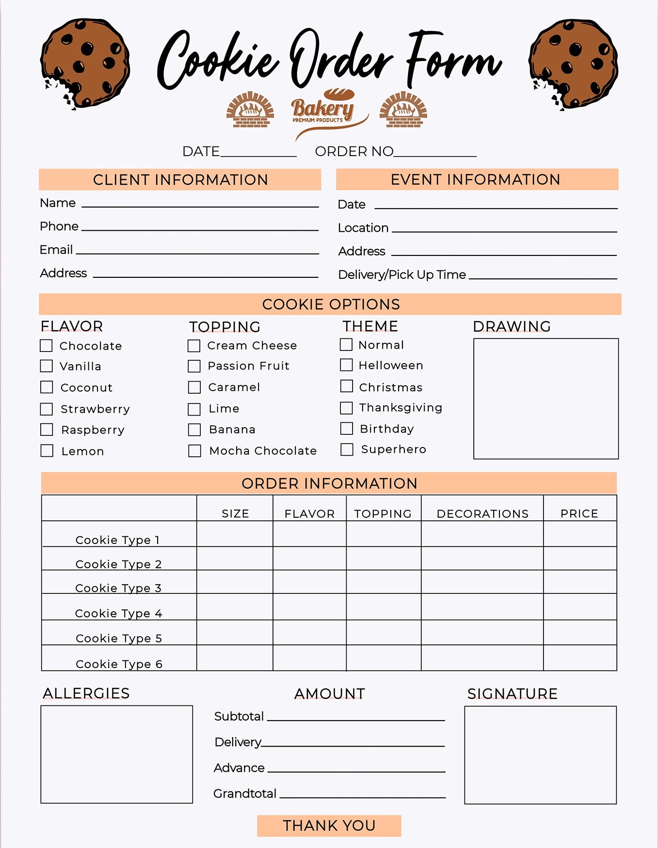 Printable Bakery Order Form Template Printable World Holiday