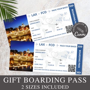 Carte d'embarquement, modèle modifiable sur toile, billet d'avion imprimable, chèque-cadeau, modèle de coupon, cadeau pour elle, idée cadeau Noël.