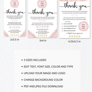 Business Thank You Card Template, Rose Gold Thank You Cards, Editable ...