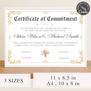 Bearbeitbares Engagement Zertifikat | Canva Template, Heiratsurkunde, Heiratsurkunde, Hochzeitsandenken, Partnerurkunde, druckbare Karte