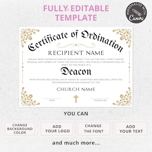 ministry certificate, minister certificate, religious printables, deacon certificate, canva template, certificate, license certificate, church membership, church templates, church form template, pastor certificate, minister form, of ordination
