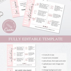 Macarons Care Card Template I Editable Canva Template I Wedding Care ...