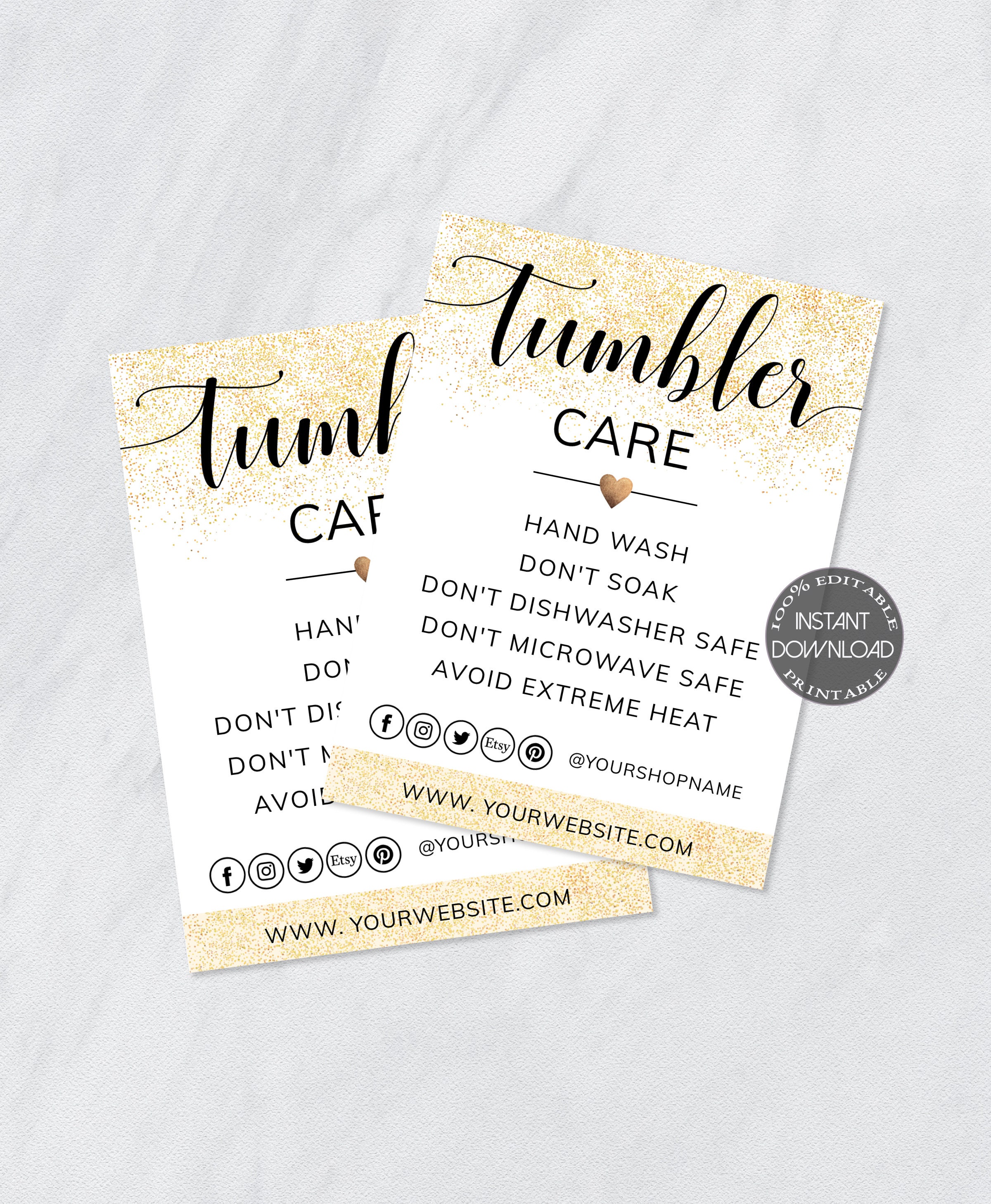 Printable Tumbler Packaging Insert Card Dtp-006 TUMBLER CARE CARD ...