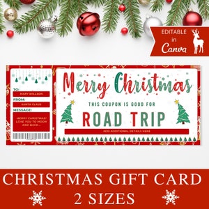 Personalisierte Weihnachtsgutschein-Vorlage | Road Trip Ticket & Geschenkgutschein | Bearbeitbares Canva Template I Weihnachtsgutschein