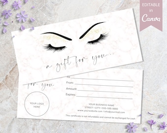 Gift Certificate Template, Lash Gift Card Printable, Custom Gift Cards, Editable Beauty Gift Card For Customers, Instant Download. DTP-028