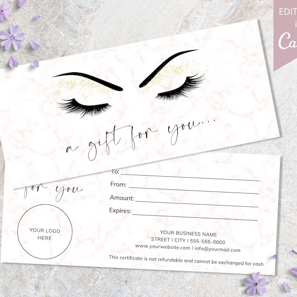 Gift Certificate Template, Lash Gift Card Printable, Custom Gift Cards, Editable Beauty Gift Card For Customers, Instant Download. DTP-028