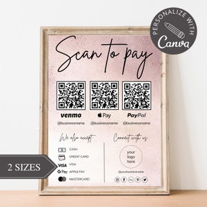 Scan to Pay Card I bearbeitbare Canva Vorlage, QR-Code-Zeichen, Geschäftsschild für kleine Unternehmen, Venmo-Zahlung druckbar, sofortiger Download.