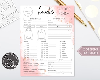 Hoodie Order Form Template I Editable Canva Invoice Template I T-Shirt Small Business Form i Custom Order Form Printable I Crafters Forms.