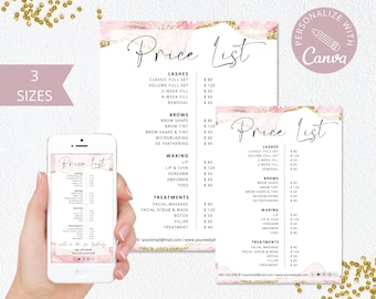 Price List Template, Canva Editable Diy Hair Price List, Beauty Price List, Business Price Guide, Bakery Pink Price Sheet. DTP-003