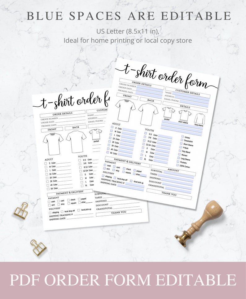 Fillable T-shirt Order Form Editable Printable Shirt Order - Etsy
