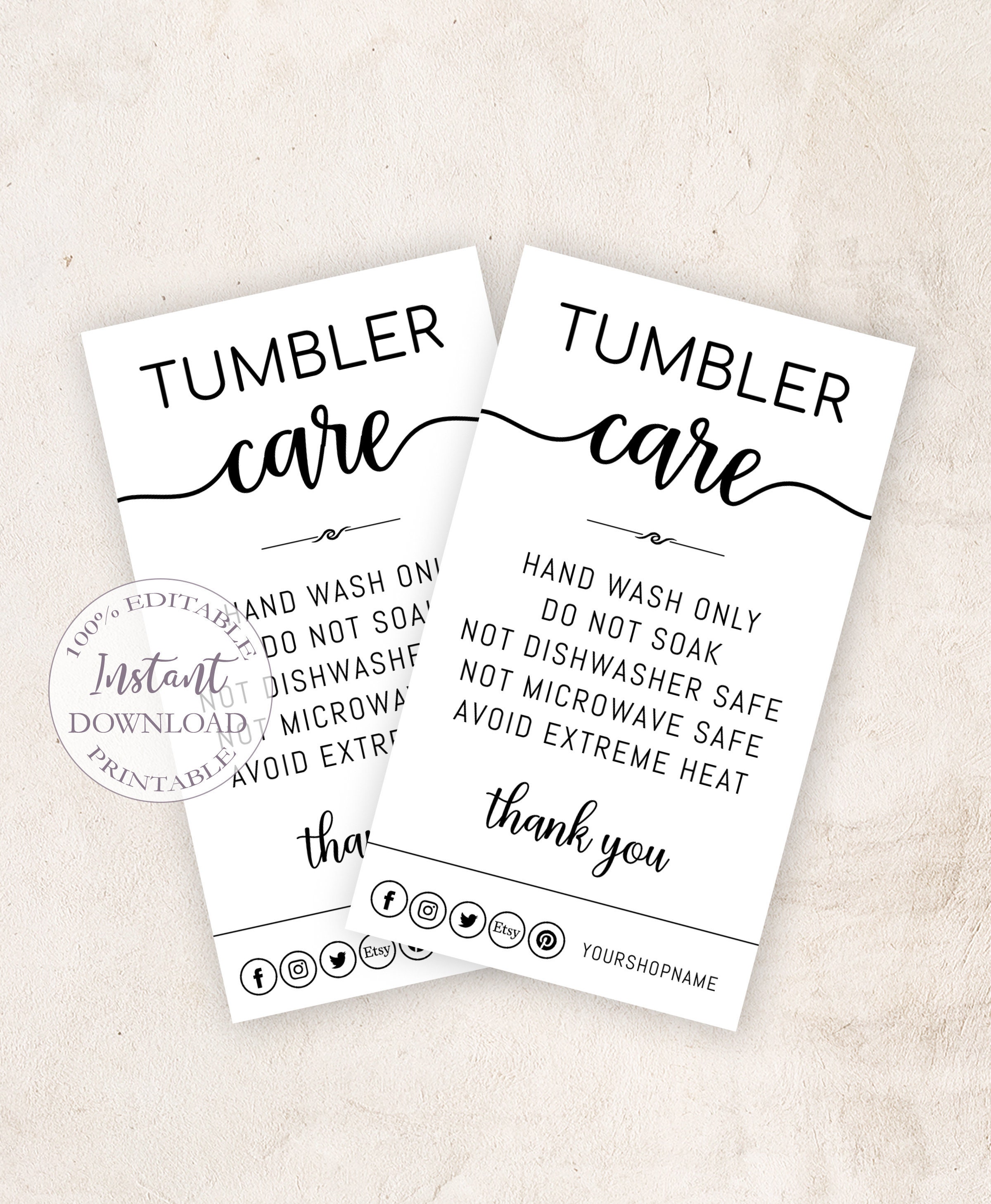 Tumbler Care Cards Editable Template Printable Tumbler Care Etsy UK