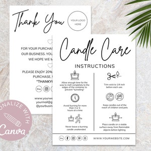 Kerzenpflege Kartenvorlage I Canva Template I Kerze-Dankeschön-Karte für Kunden I Bearbeitbare Kerzenanleitungskarte I Custom Care Card.